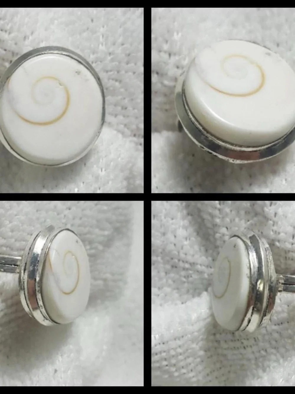 925 Silver White Shell Spiral Statement Ring